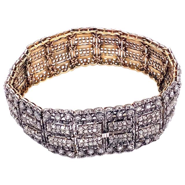 Mario Buccellati Rose Cut Diamond Silver Gold Bracelet For Sale at 1stDibs