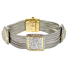 Silver and gold mesh bracelet w/ square rhinestone stations
