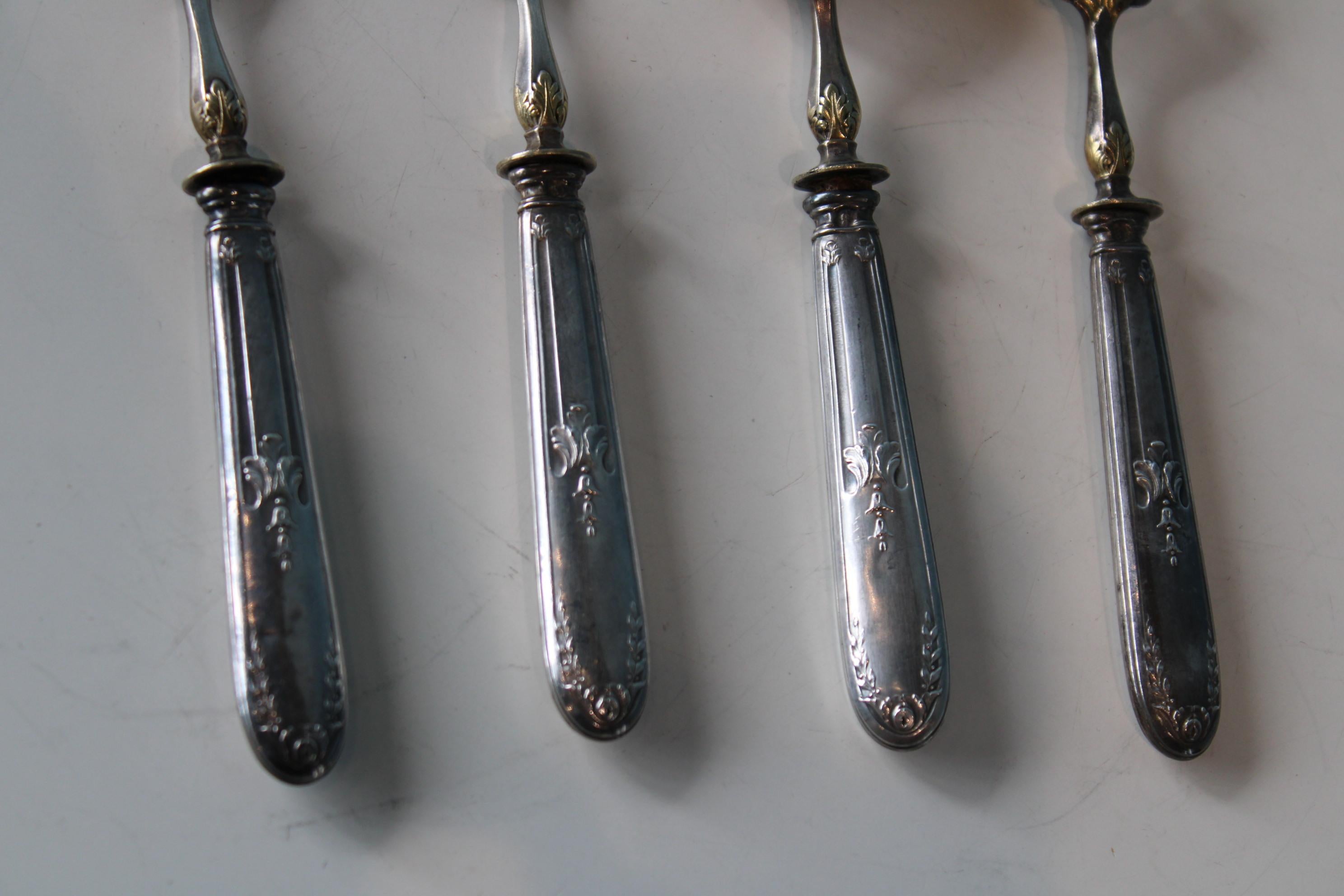 Silver Plate Silver and gold metal serving cutlery in their box For Sale
