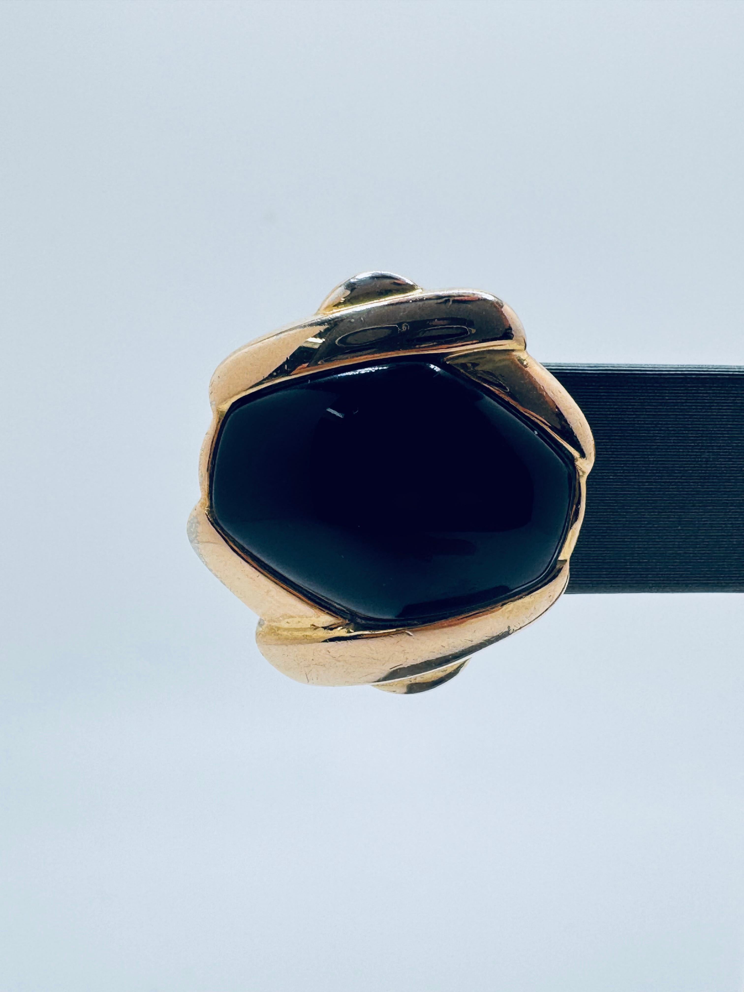 Art déco Boucles d'oreilles disque en argent et en onyx plaqué or en vente