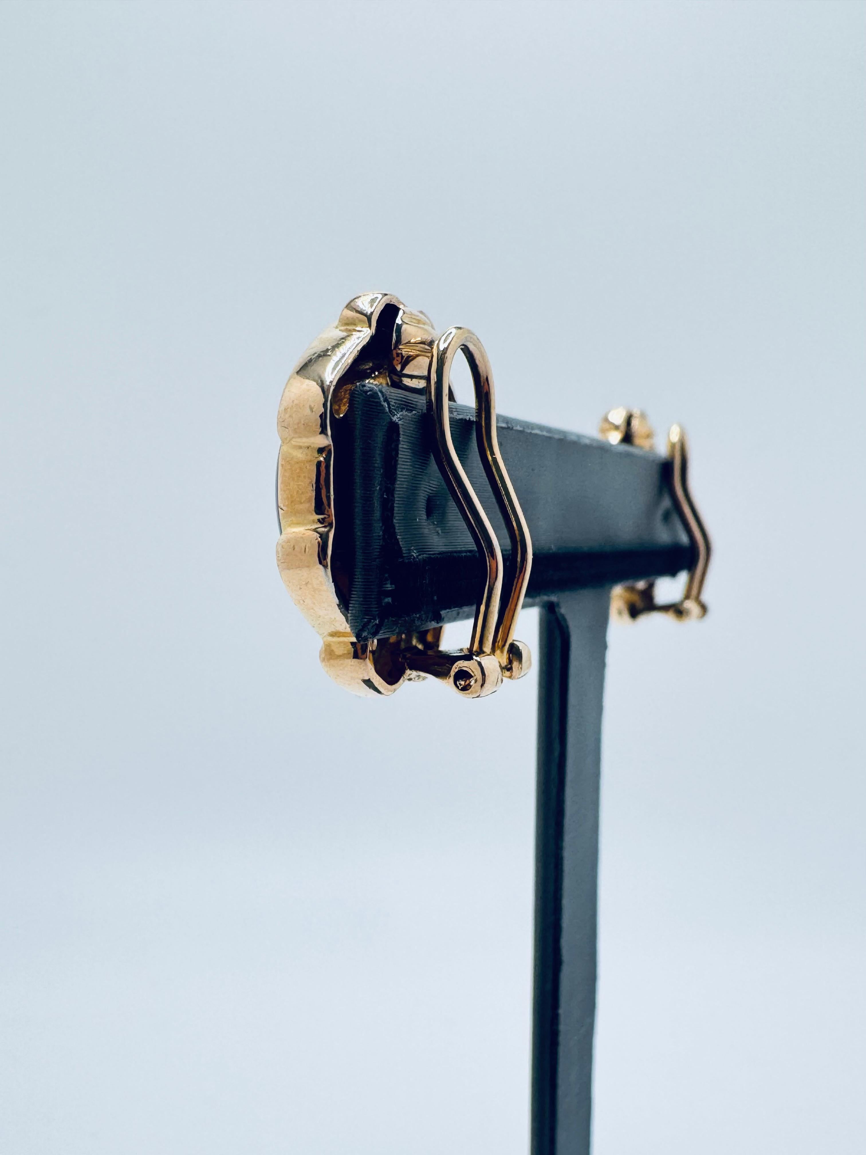 Boucles d'oreilles disque en argent et en onyx plaqué or Bon état - En vente à Palm Desert, CA