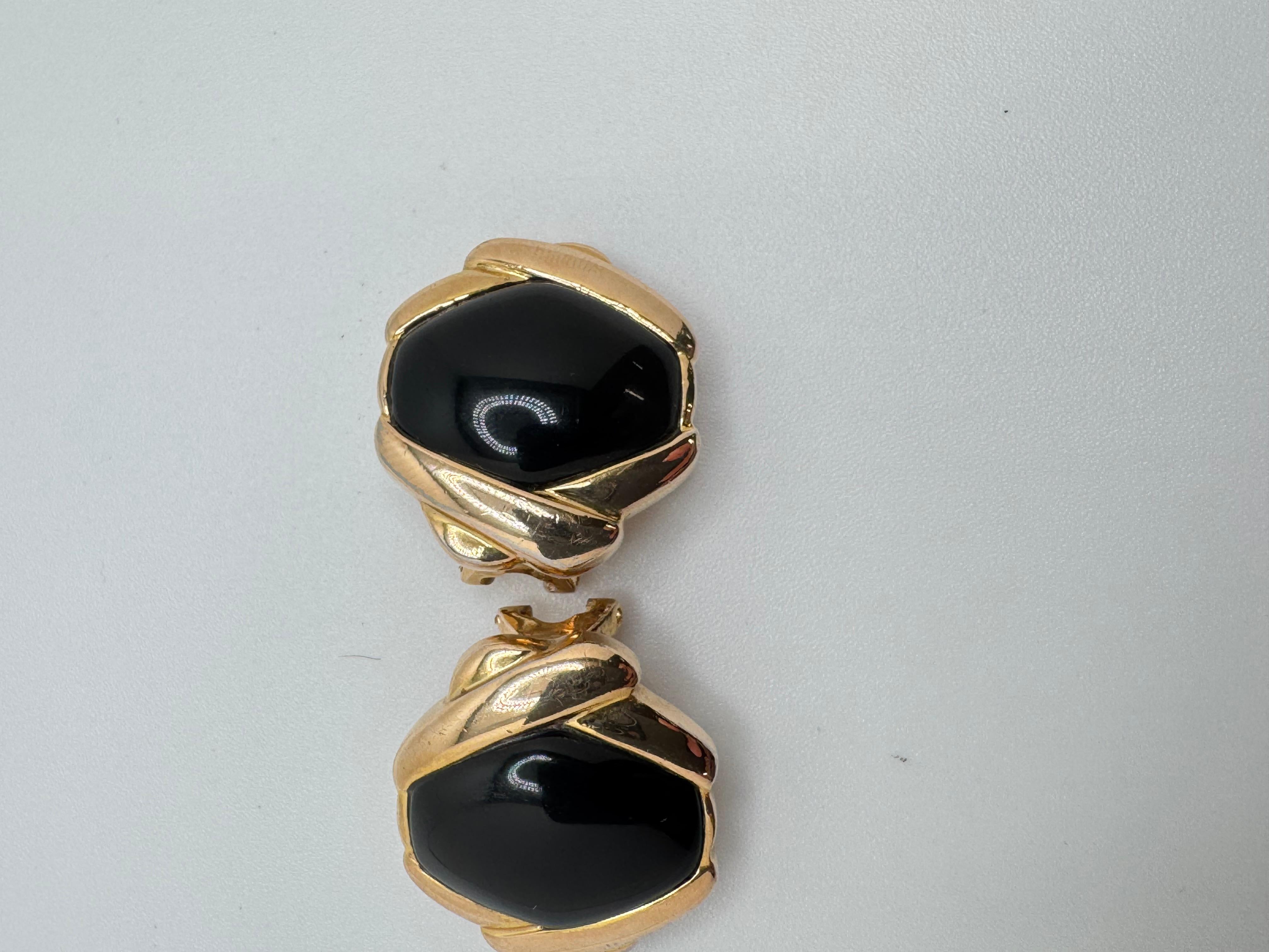 Boucles d'oreilles disque en argent et en onyx plaqué or en vente 2