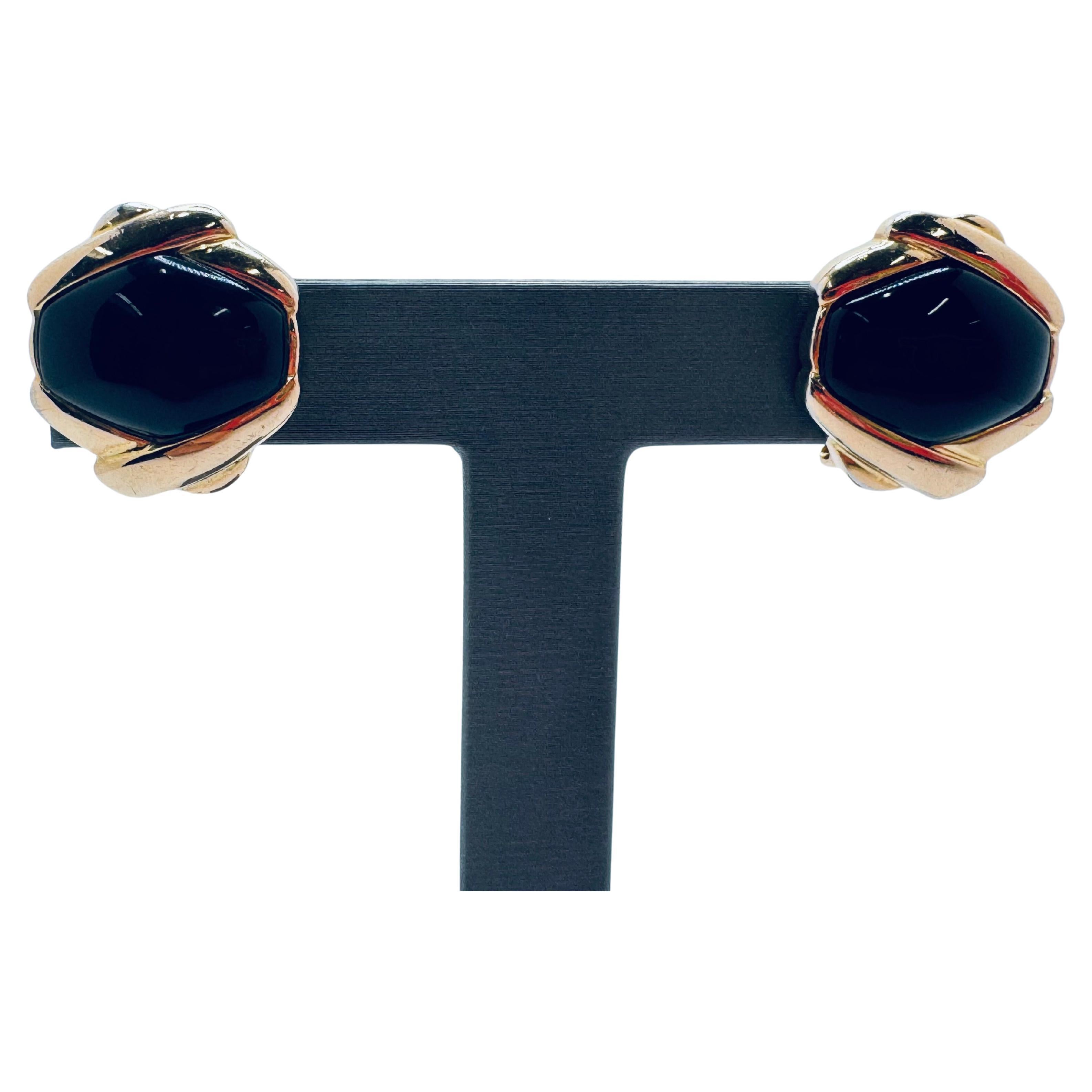 Boucles d
oreilles disque en argent et en onyx plaqué or en vente