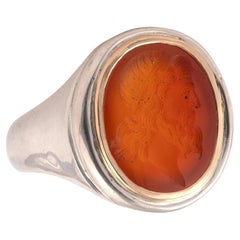 Silver and Gold Ring Set with a Carnelian Intaglio of a Roman Bust