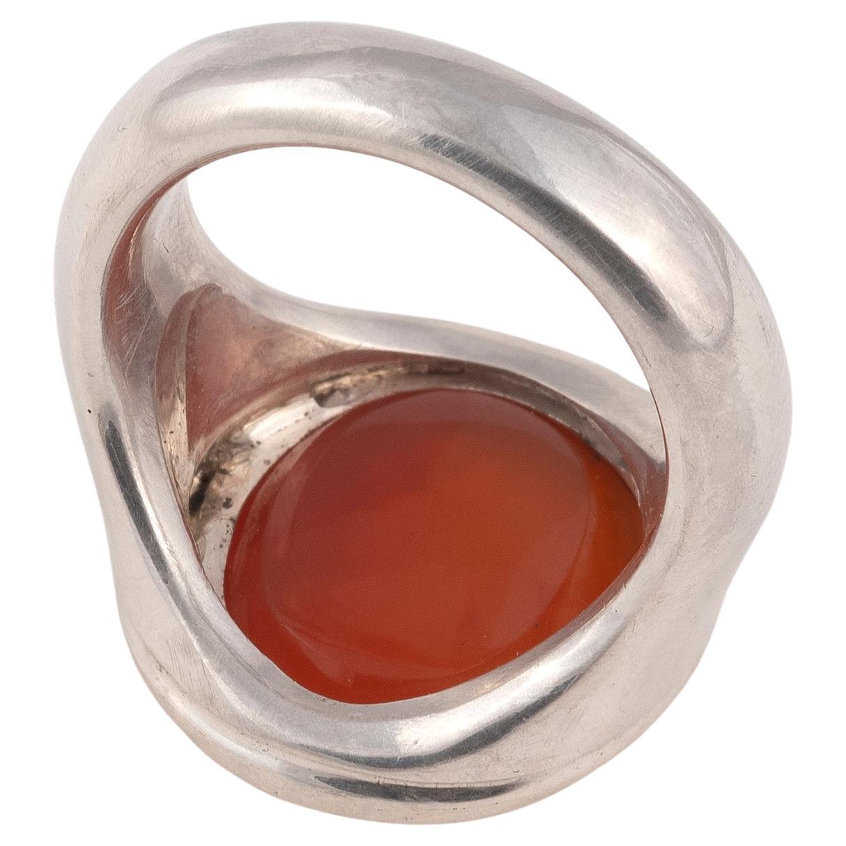 Georgian Silver and Gold Ring Set with a Carnelian Intaglio of a Roman Bust