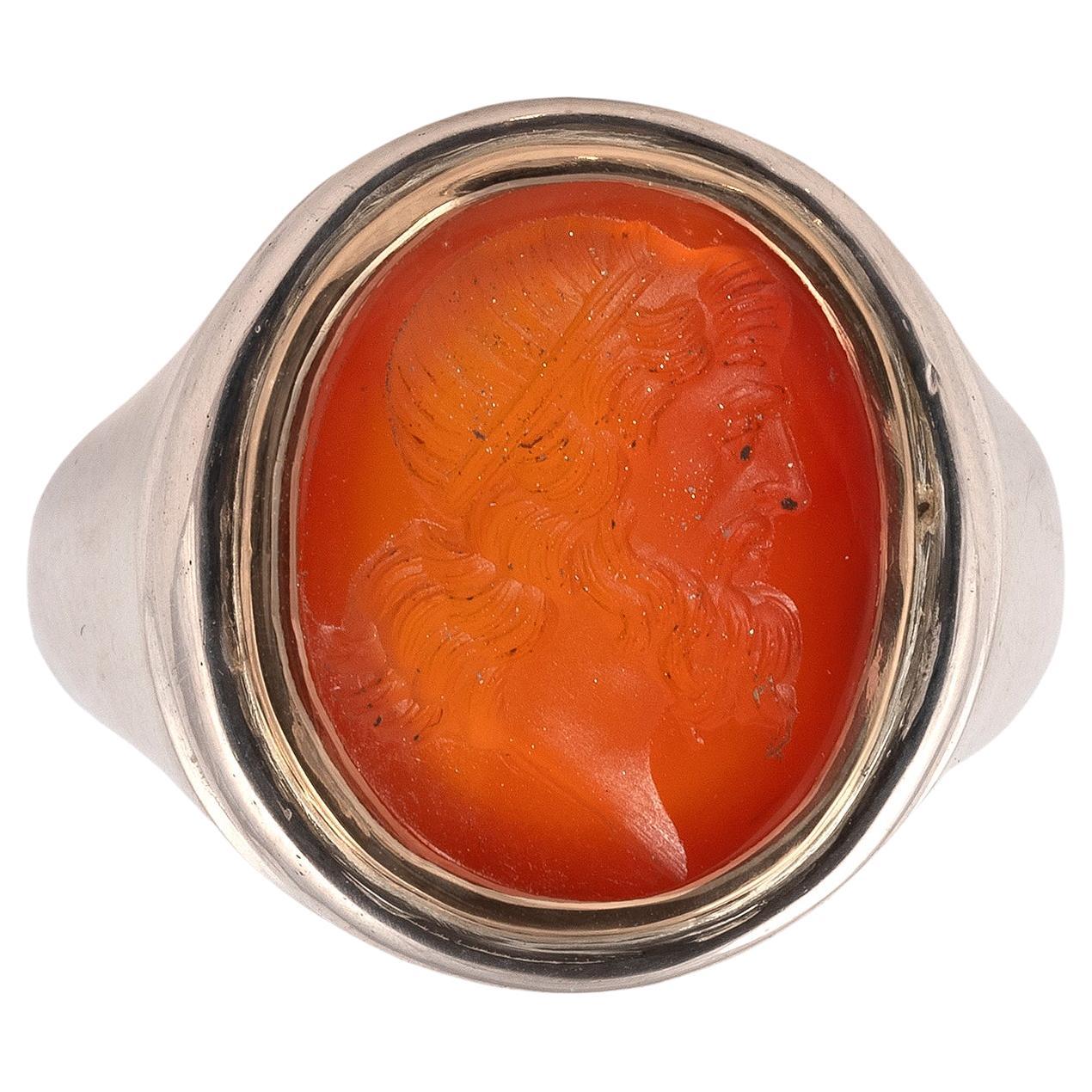 Silver and Gold Ring Set with a Carnelian Intaglio of a Roman Bust