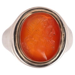Silver and Gold Ring Set with a Carnelian Intaglio of a Roman Bust