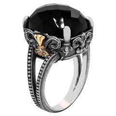 Silver and Gold Ring with Diamonds and Black Onyx Stambolian