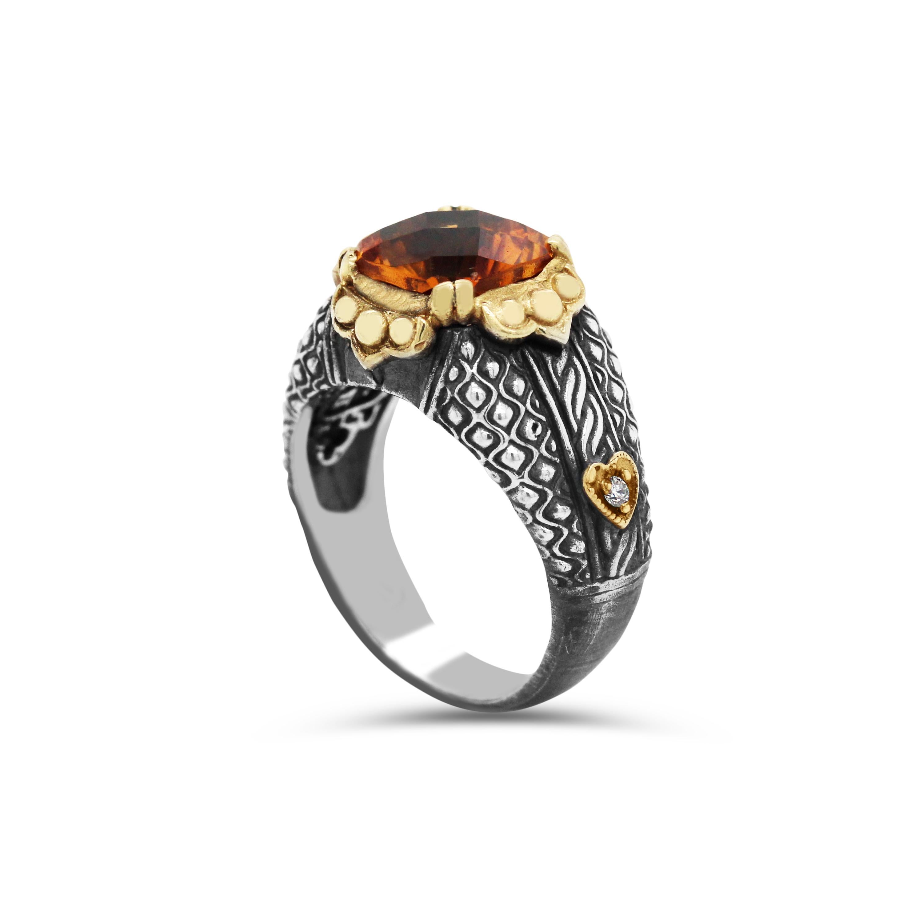 Aged Silver & 18K Gold Cocktail Ring with Citrine center by Stambolian

This unique ring is from the 