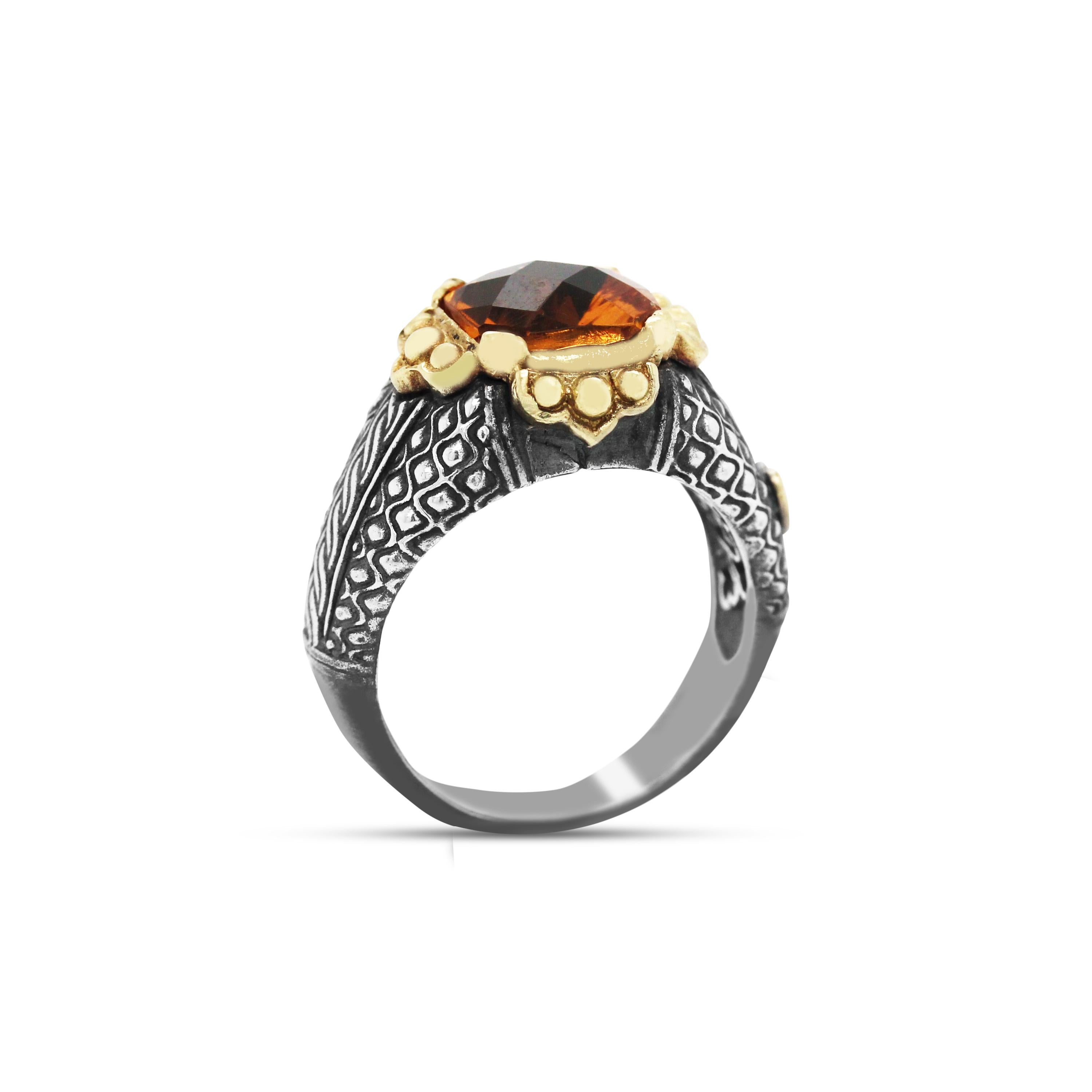 Silver and Gold Ring with Diamonds and Citrine Center Stambolian In New Condition In Boca Raton, FL