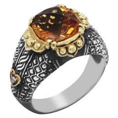 Silver and Gold Ring with Diamonds and Citrine Center Stambolian