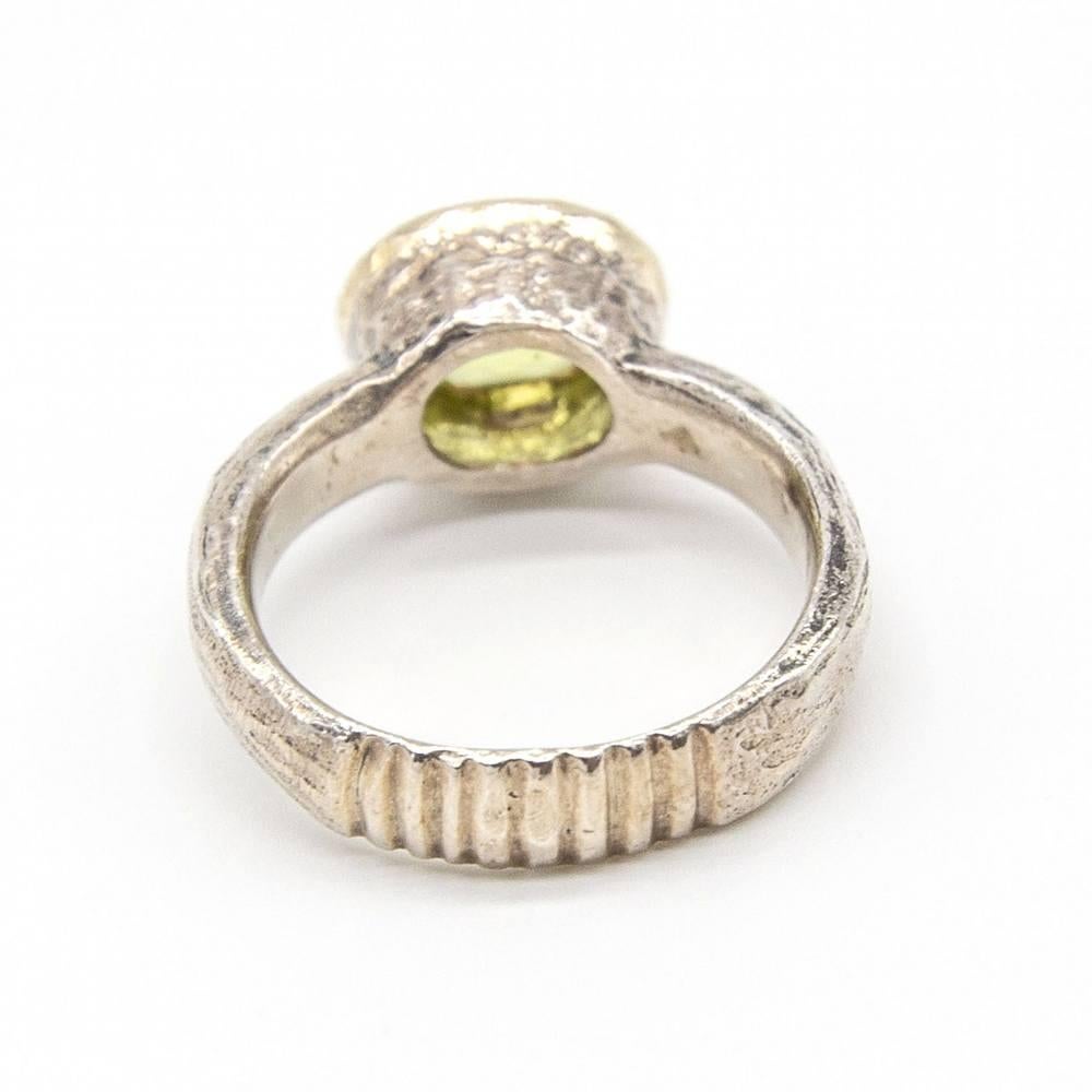 Oval Cut Silver and Gold Ring with Diamonds and Peridot For Sale