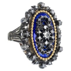 Silver and Gold ring with enamel and diamonds - 19th century