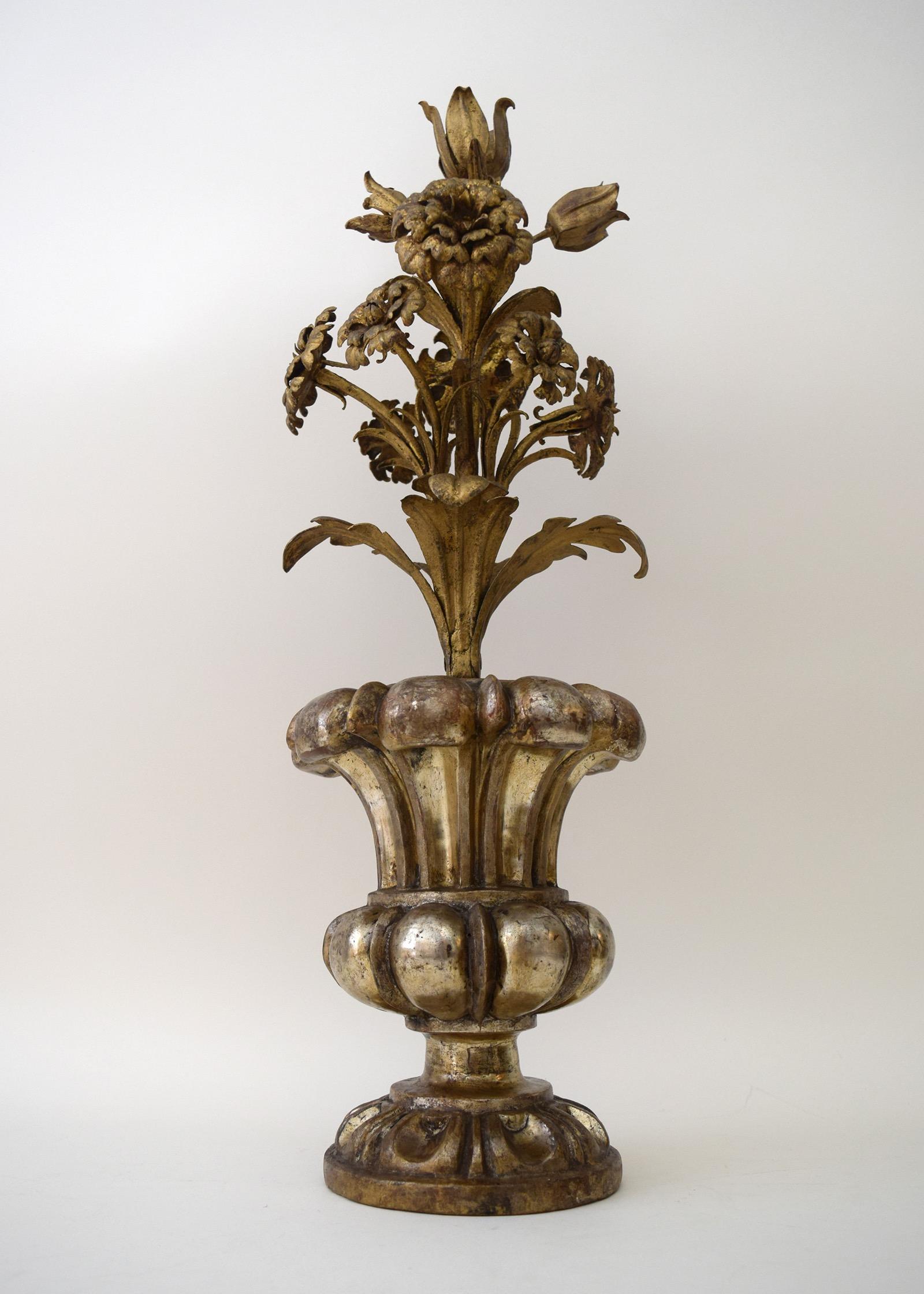 Baroque Silver and Gold Sculpture of a Flowering Urn