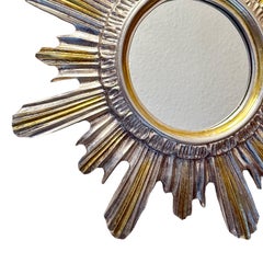 Silver and Gold Sunburst Starburst Mirror Wood Stucco, Italy, circa 1960s