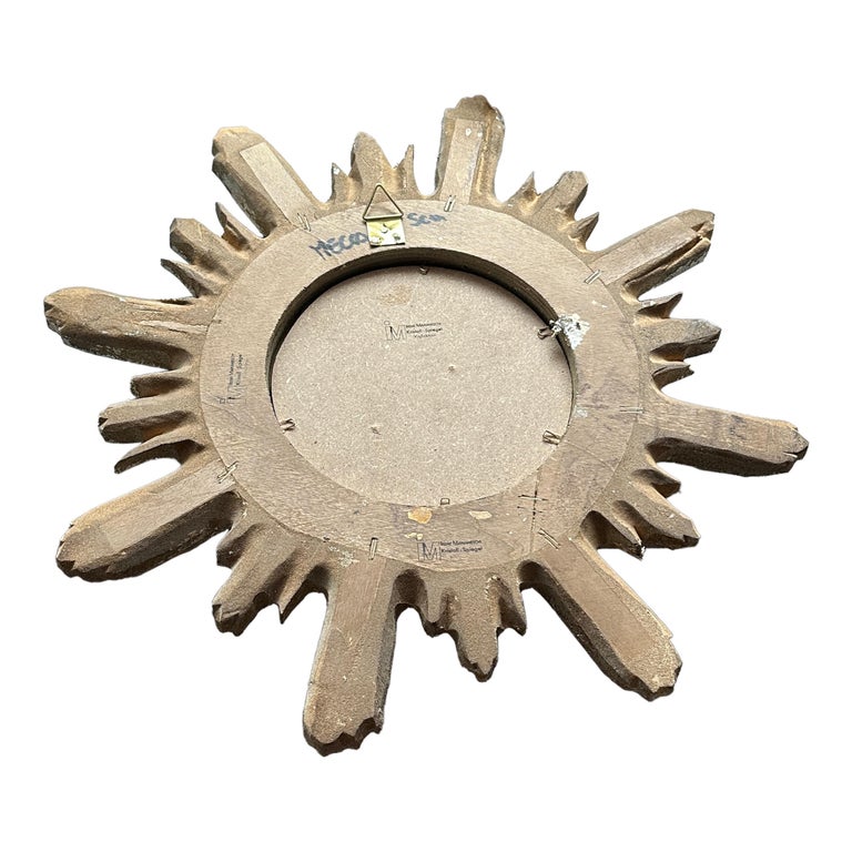 Mid-20th Century Silver and Gold Sunburst Starburst Mirror Wood Stucco, Italy, circa 1960s For Sale