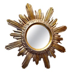 Silver and Gold Sunburst Starburst Mirror Wood Stucco, Italy, circa 1960s