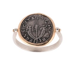 Silver and Gold Swivel Ring Set with a Roman Coin