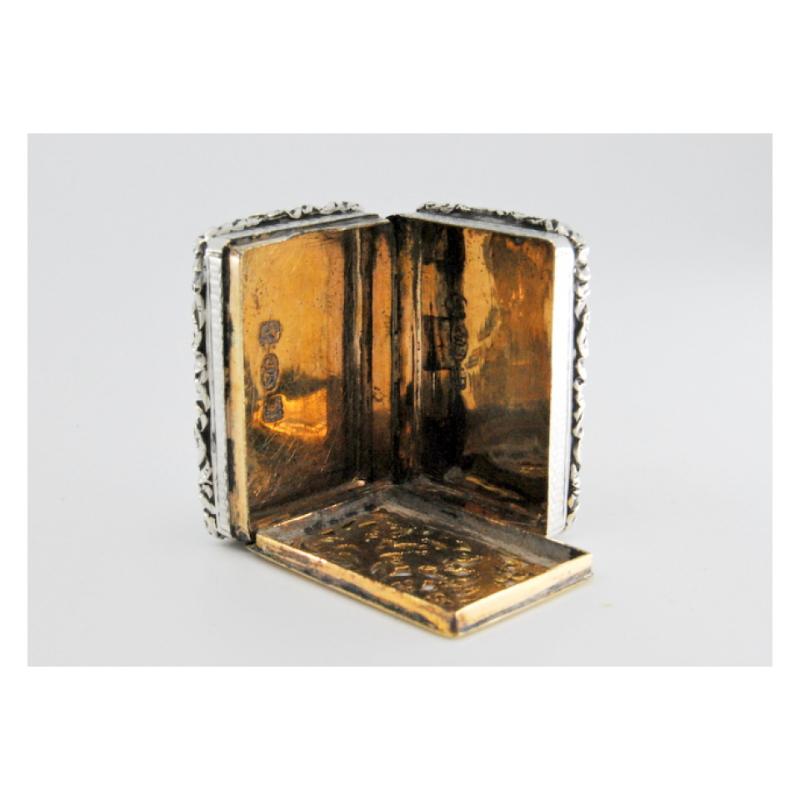 Silver and gold vinaigrette box with Victorian period trim on the lid and casing In Good Condition For Sale In Porto, PT