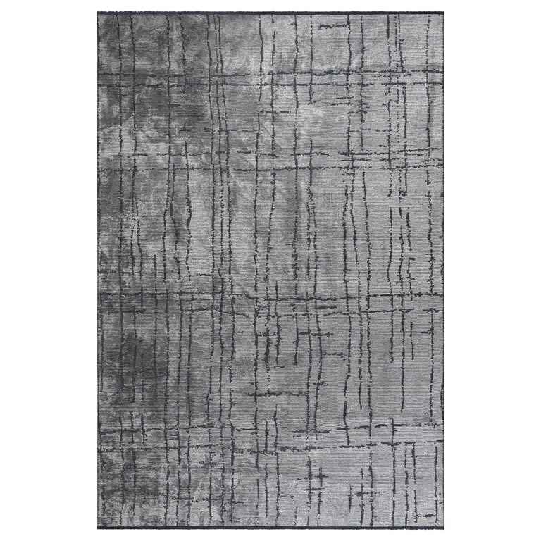 Silver and Gray Contemporary Abstract Pattern Luxury Soft Semi-Plush ...