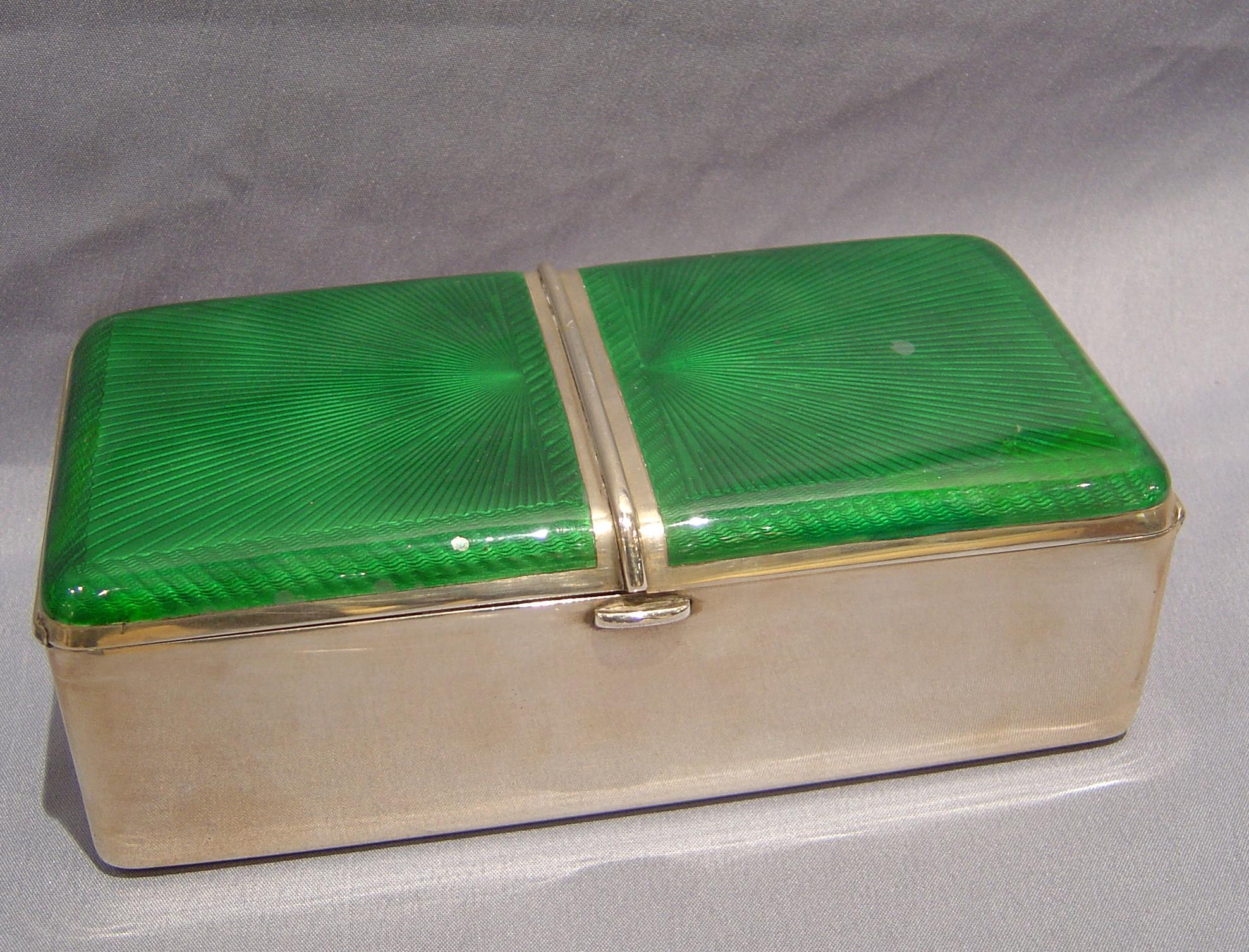 Austrian Silver and Green Guilloche Enamel Cigarette Box
