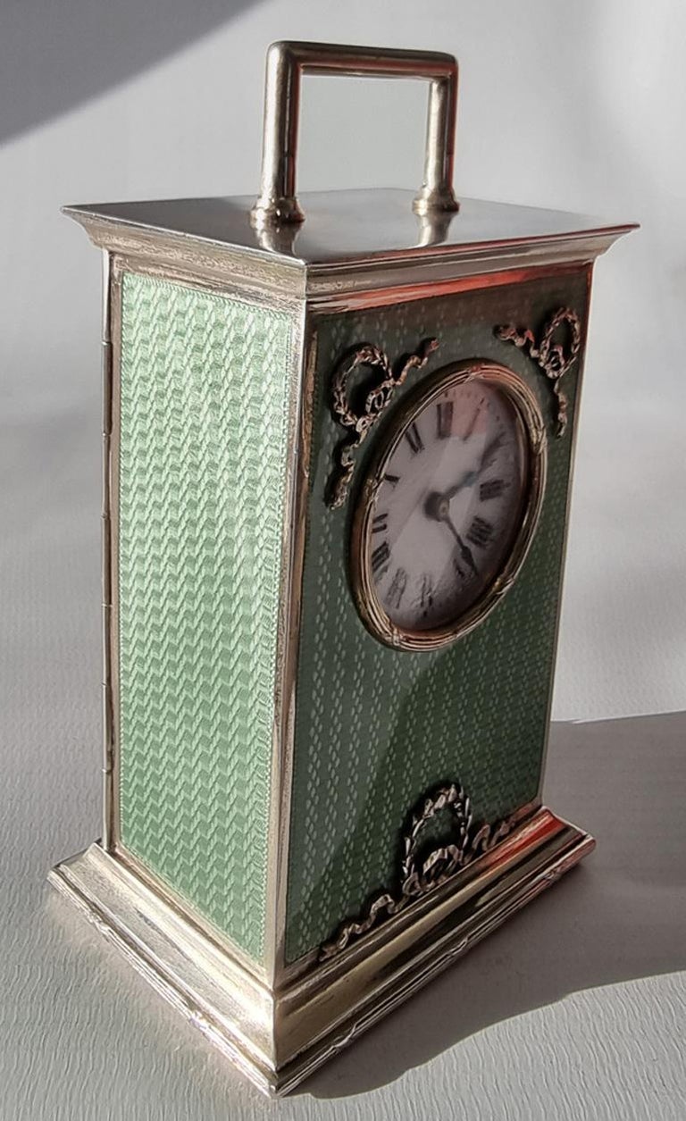 Silver and Green Guilloche Enamel Miniature Carriage Clock by Georg ...