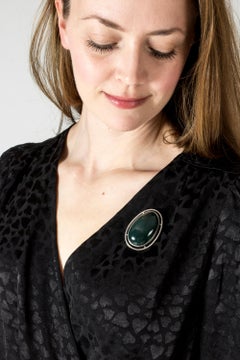 Silver and Green Modernist Agate Brooch/Pendant from Michelsen, Sweden, 1962