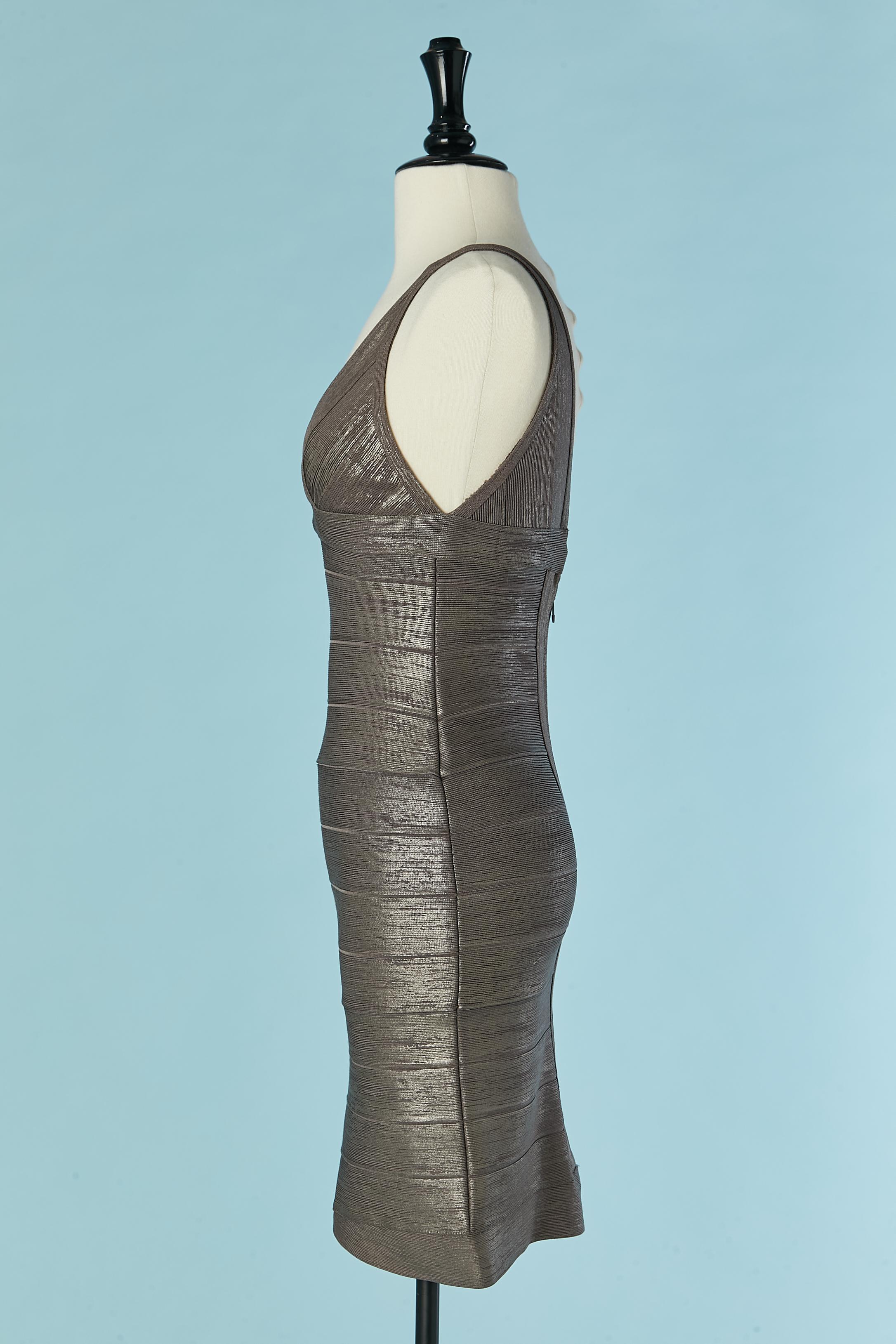 Vestido de punto elástico plateado y gris Hervé Leger en Excelente estado para la venta en Saint-Ouen-Sur-Seine, FR