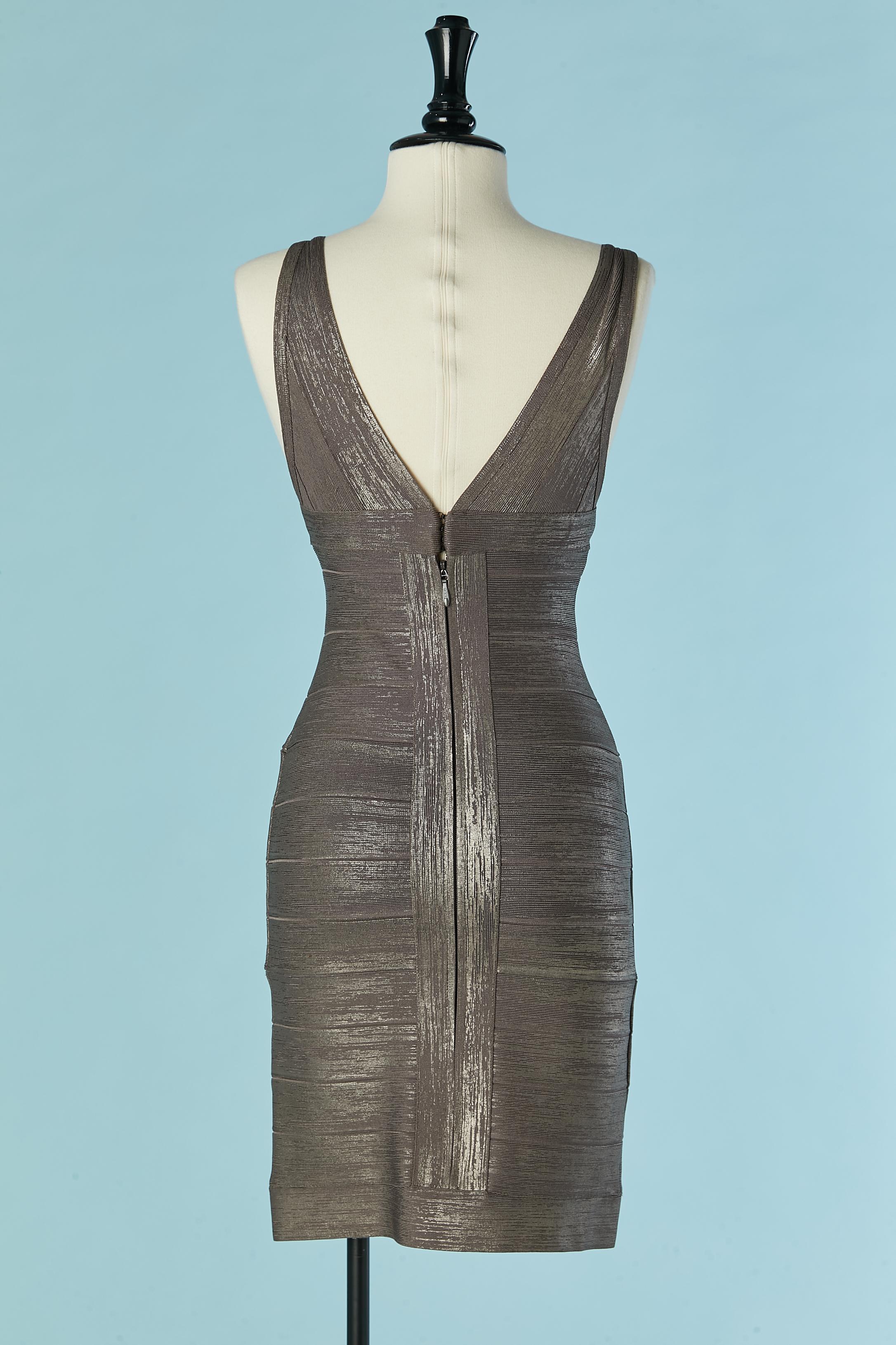 De las mujeres Vestido de punto elástico plateado y gris Hervé Leger en venta