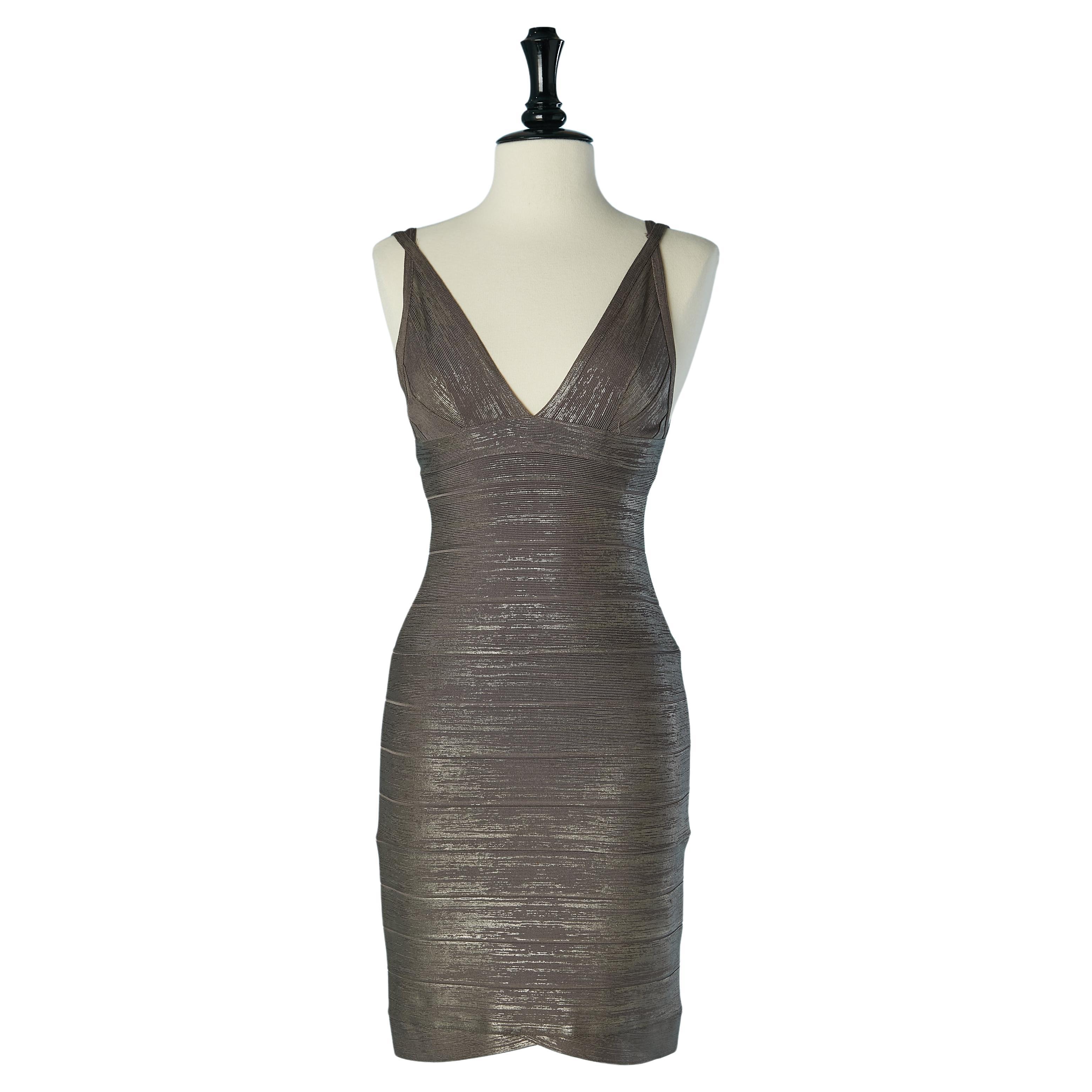 Vestido de punto elástico plateado y gris Hervé Leger en venta