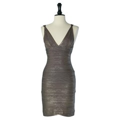 Robe en jersey stretch argenté et gris Hervé Leger