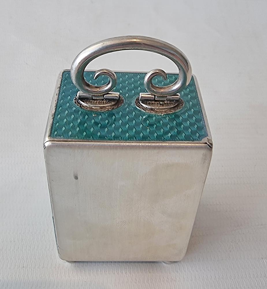 Swiss Silver and Guilloche enamel Miniature Carriage Clock by Asprey's For Sale