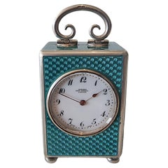 Silver and Guilloche enamel Miniature Carriage Clock by Asprey's