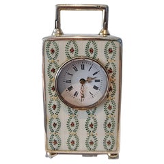 Antique Silver and Guilloche Enamel Miniature Carriage Clock by Georg Adam Scheid
