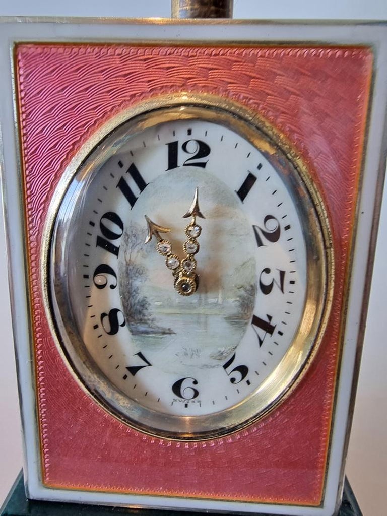 Silver and Guilloche Enamel Minute Repeater Miniature Carriage Clock