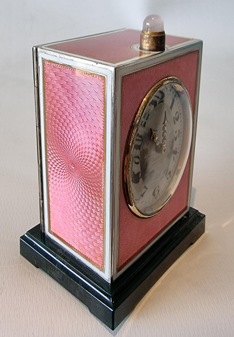 Early 20th Century Silver and Guilloche Enamel Minute Repeater Miniature Carriage Clock