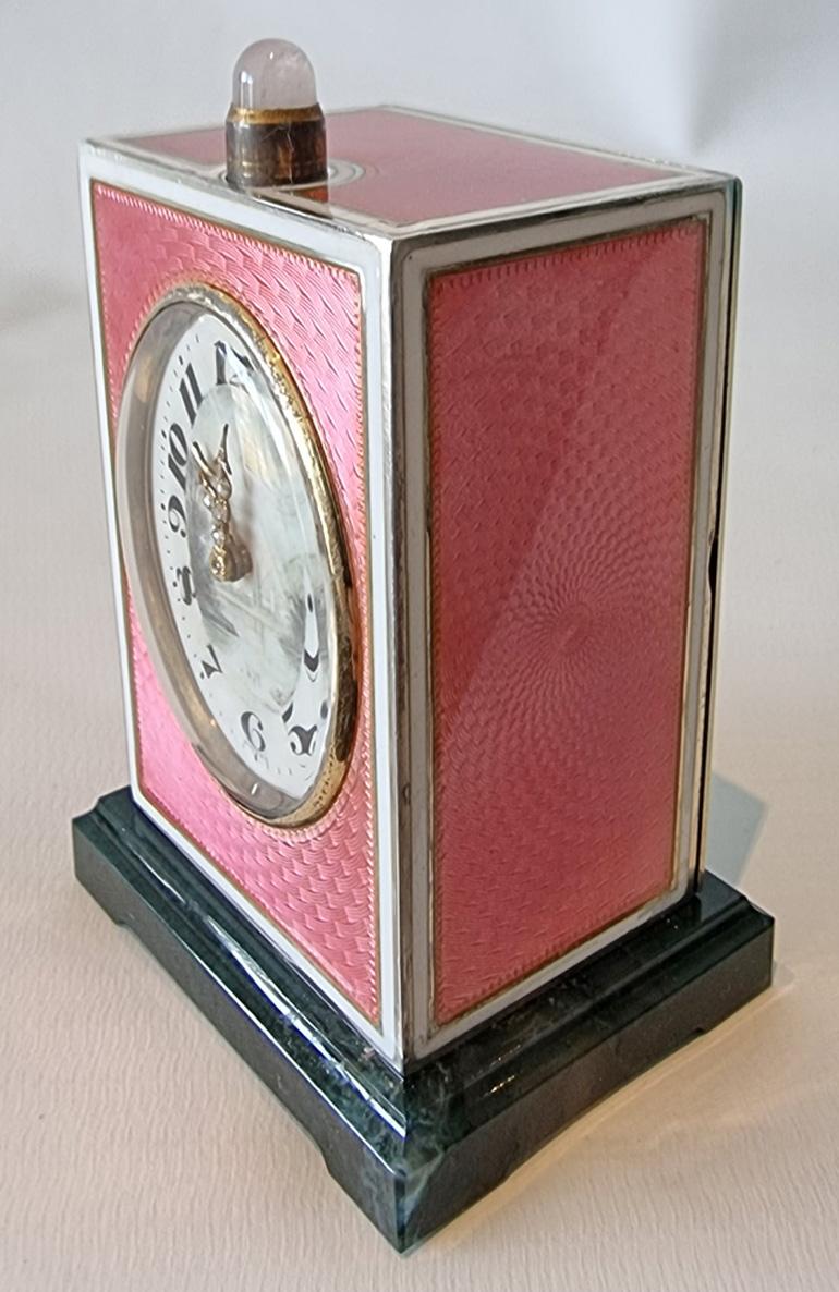 Silver and Guilloche Enamel Minute Repeater Miniature Carriage Clock 1