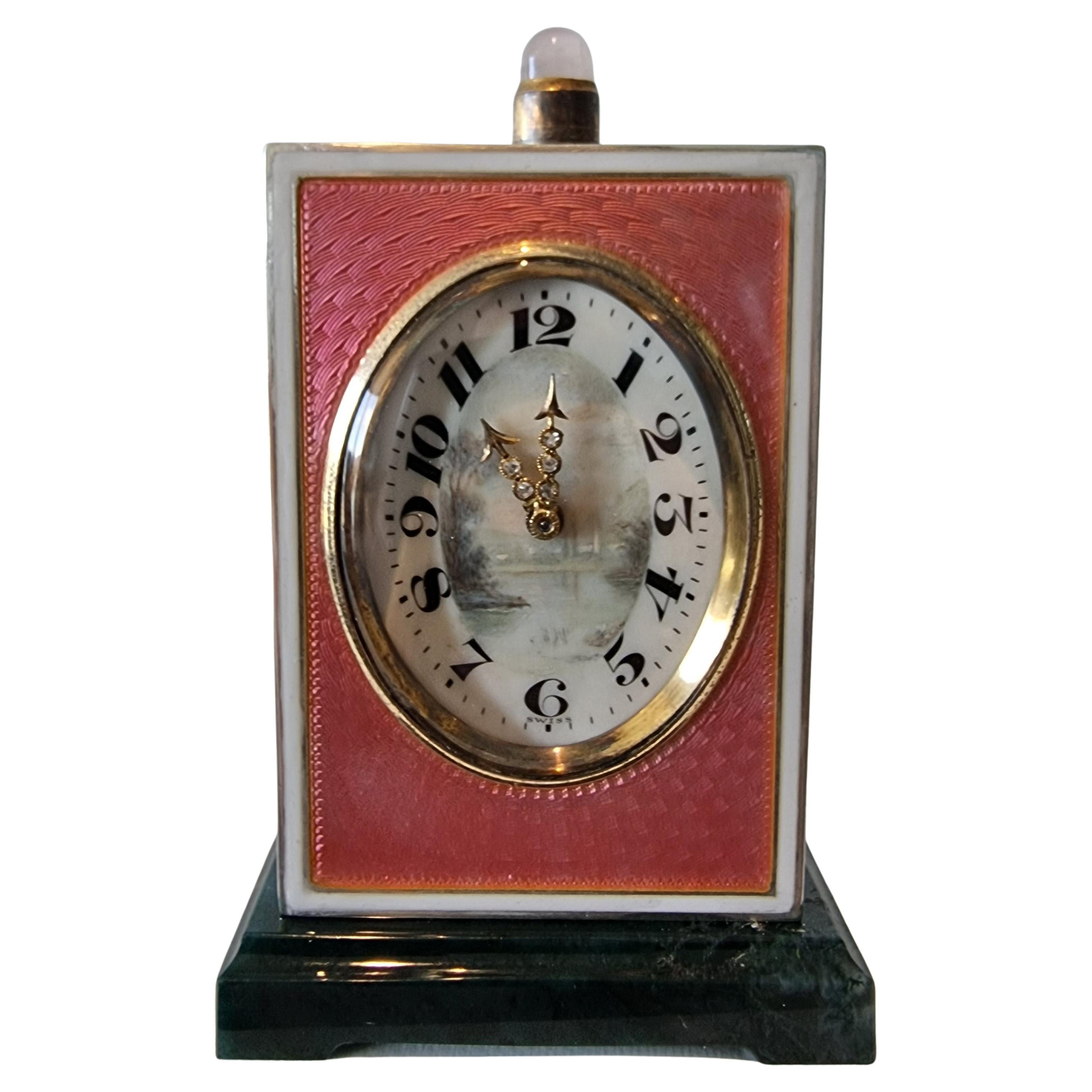 Silver and Guilloche Enamel Minute Repeater Miniature Carriage Clock