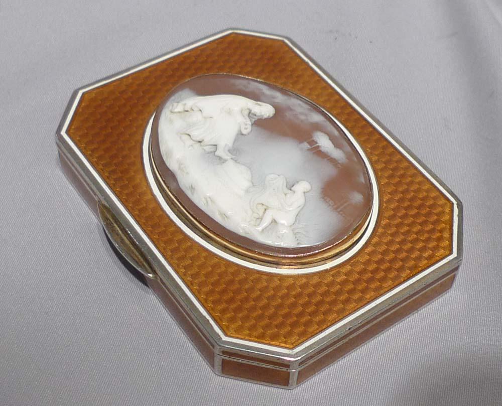 Austrian Silver and Guilloche Enamel Snuff Box with Fine Neo-Classical Cameo