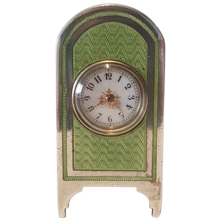 Silver and Guilloche Enamel Sub Miniature Carriage Clock at 1stDibs