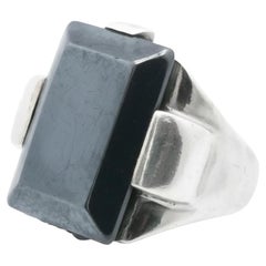 Silver and Hematite Geometric Ring 1950's