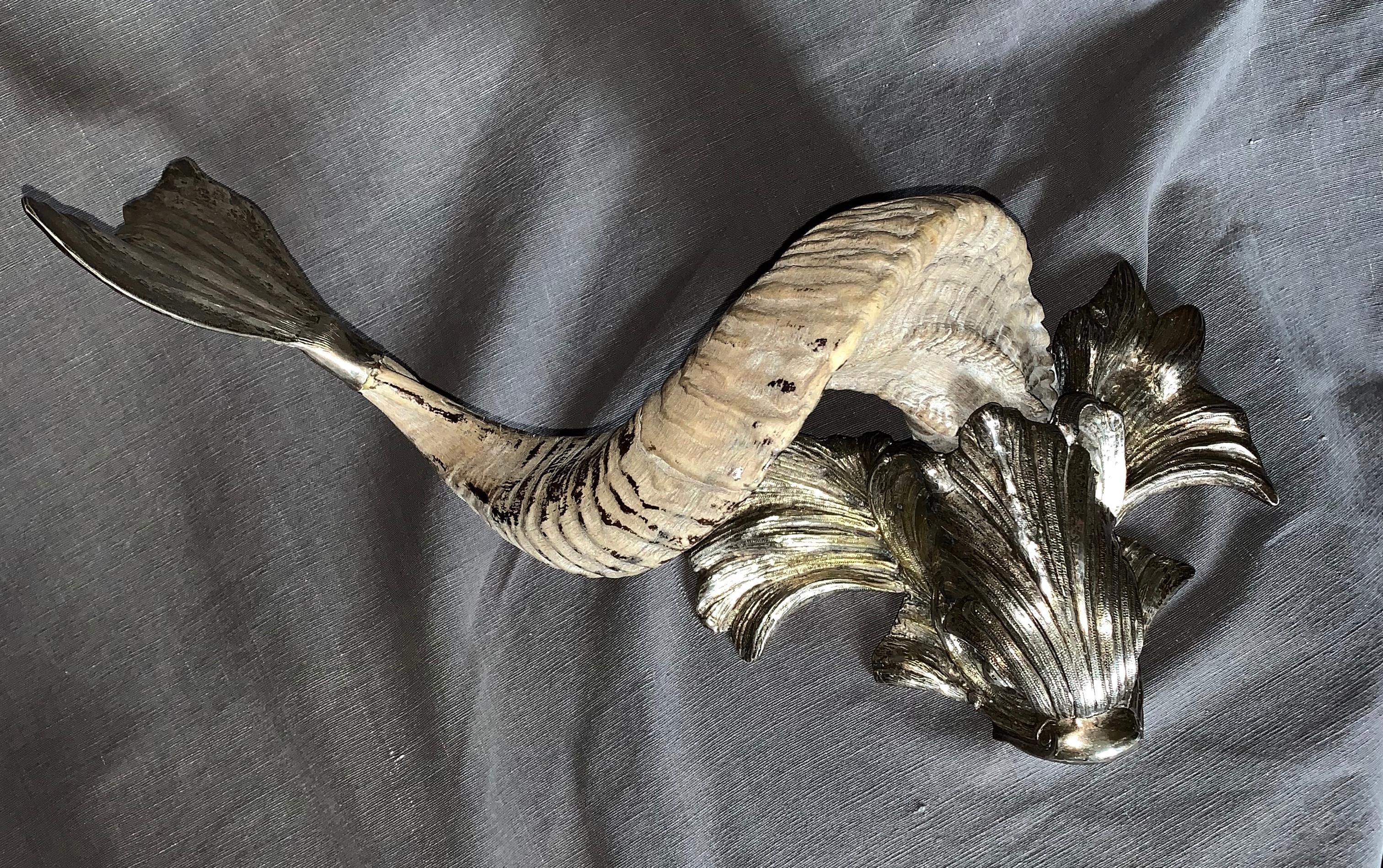 20th Century Gabriella Crespi Silver and Horn Dolphin