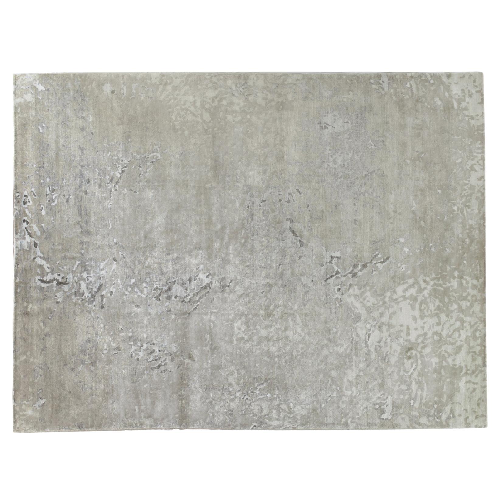 Silver and Ivory Abstract Area Rug For Sale