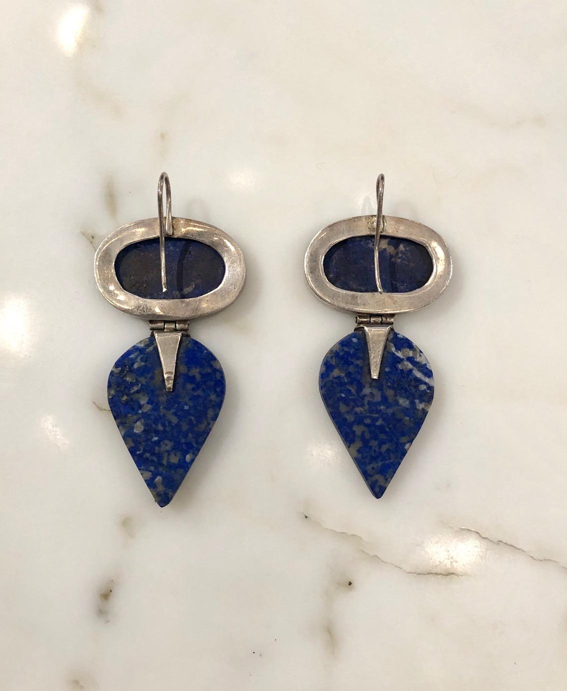Modernist Silver and Lapis Lazuli Earrings For Sale