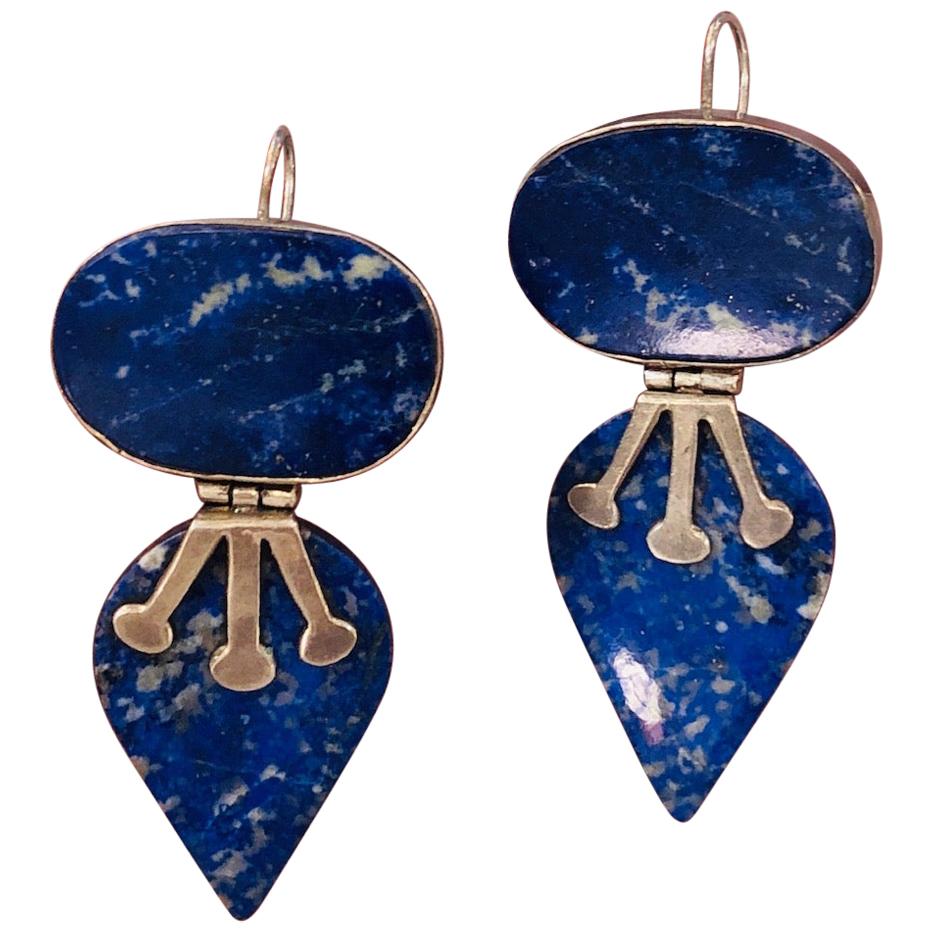 Boucles d'oreilles argent et lapis-lazuli en vente