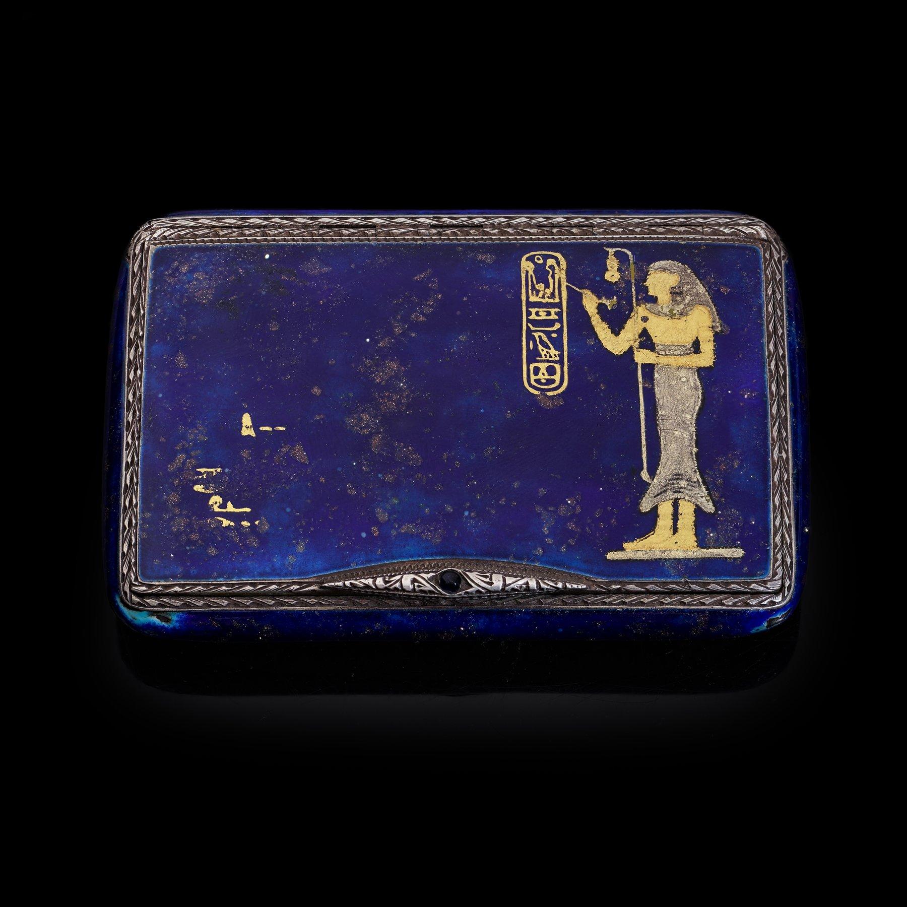Scatola egiziana in argento e lapislazzuli, 1950-1970 in vendita 3