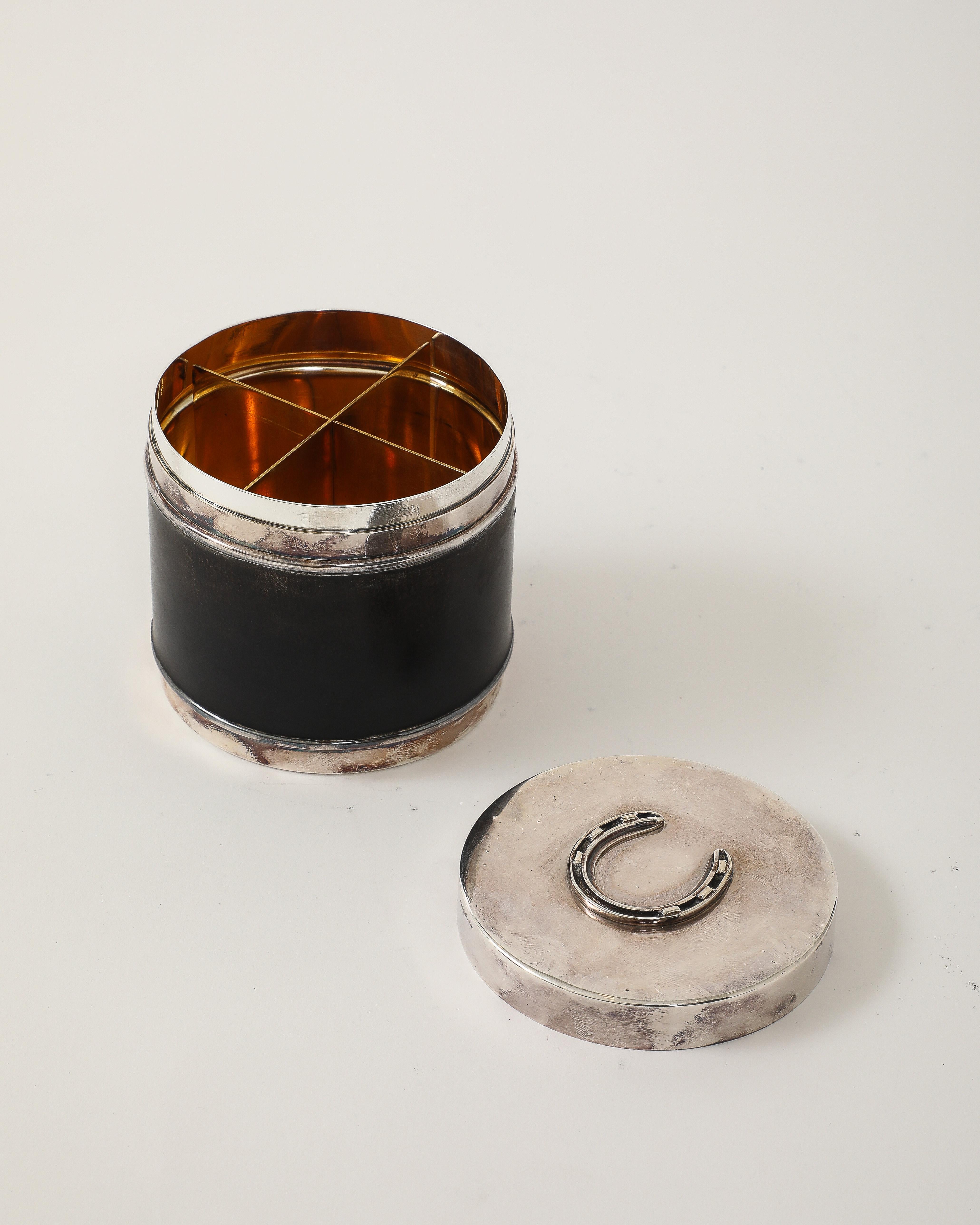 Silver and Leather Box by Hermes, Italy, c. 1960 For Sale 6