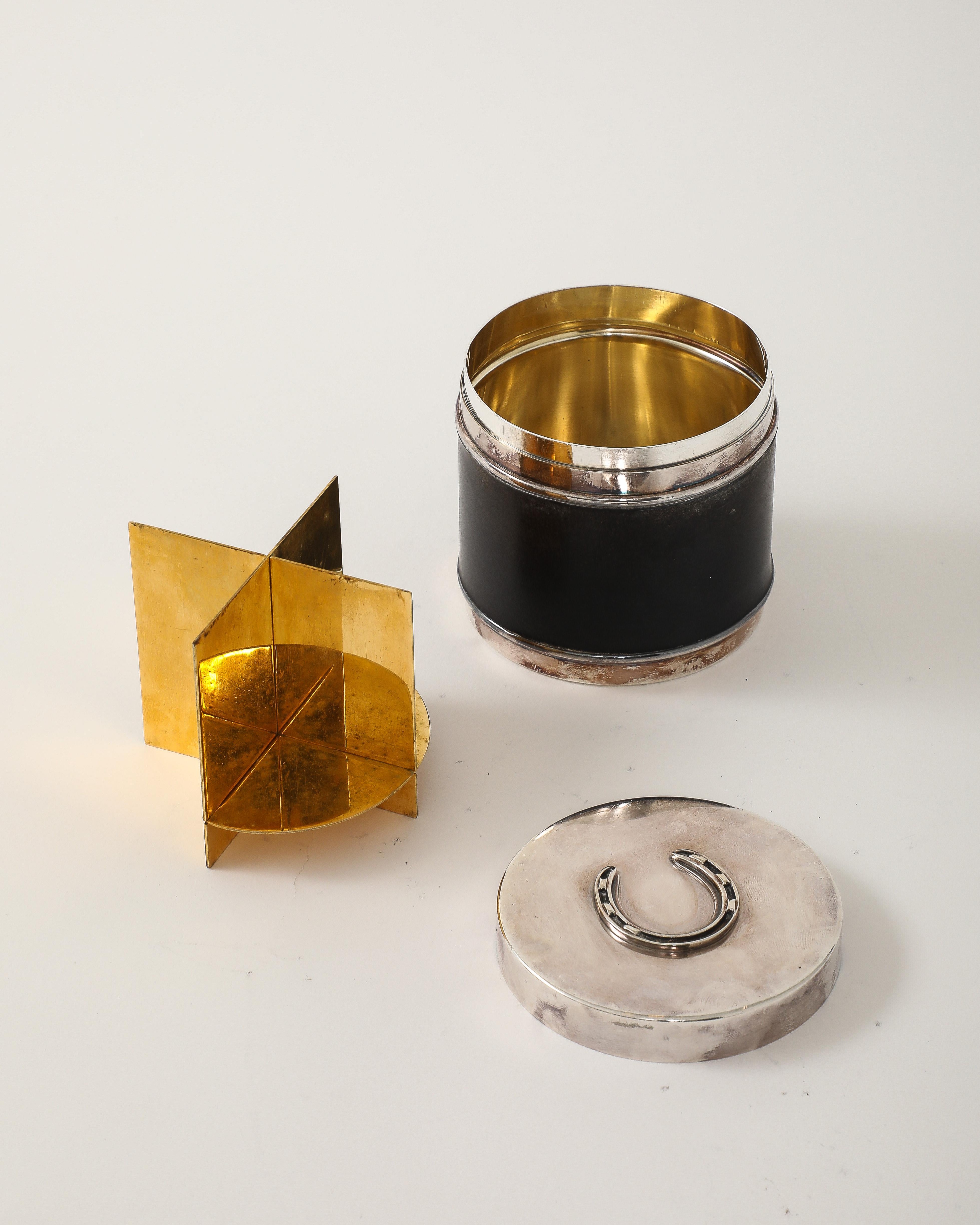 Silver and Leather Box by Hermes, Italy, c. 1960 For Sale 8