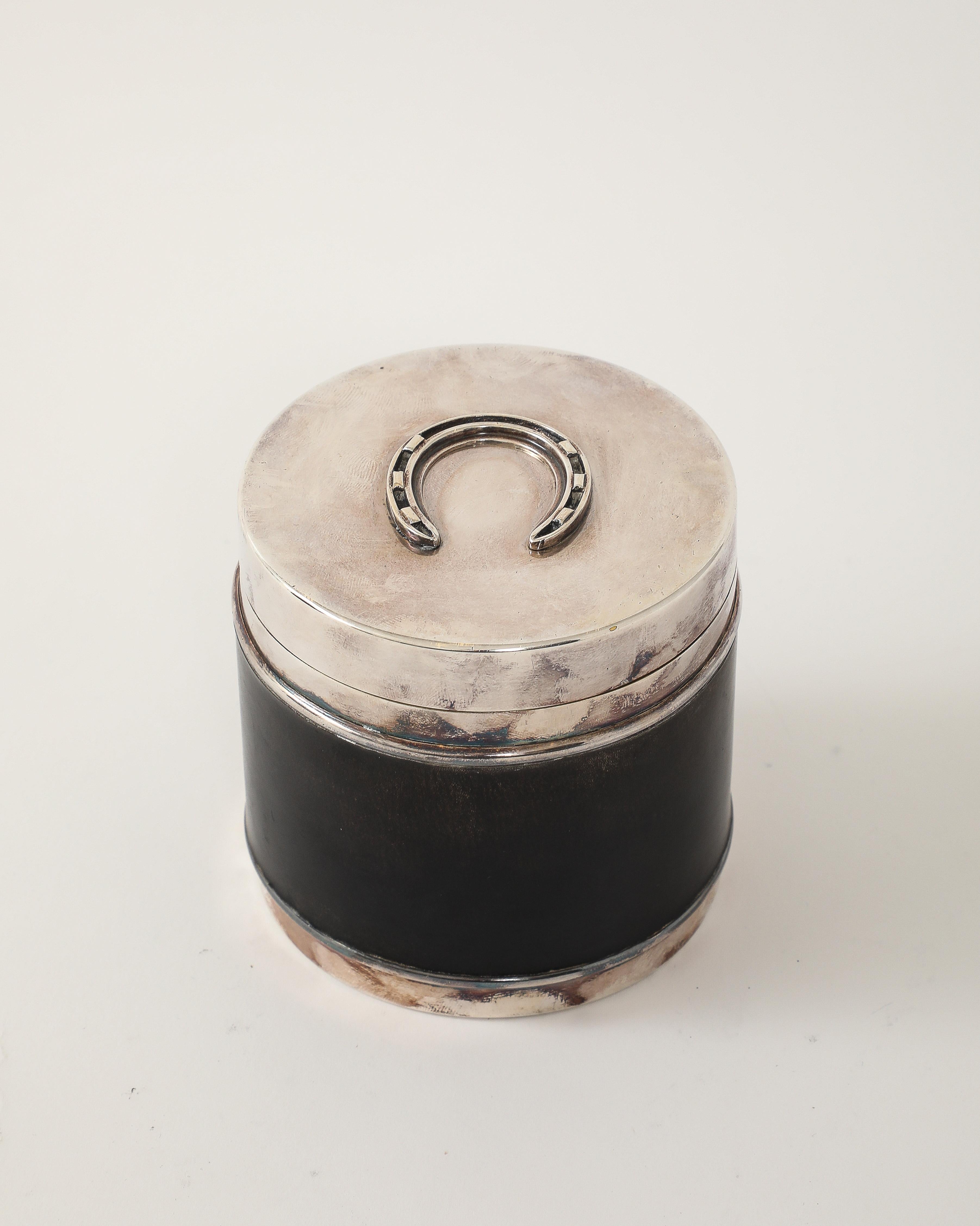 Italian Silver and Leather Box by Hermes, Italy, c. 1960 For Sale