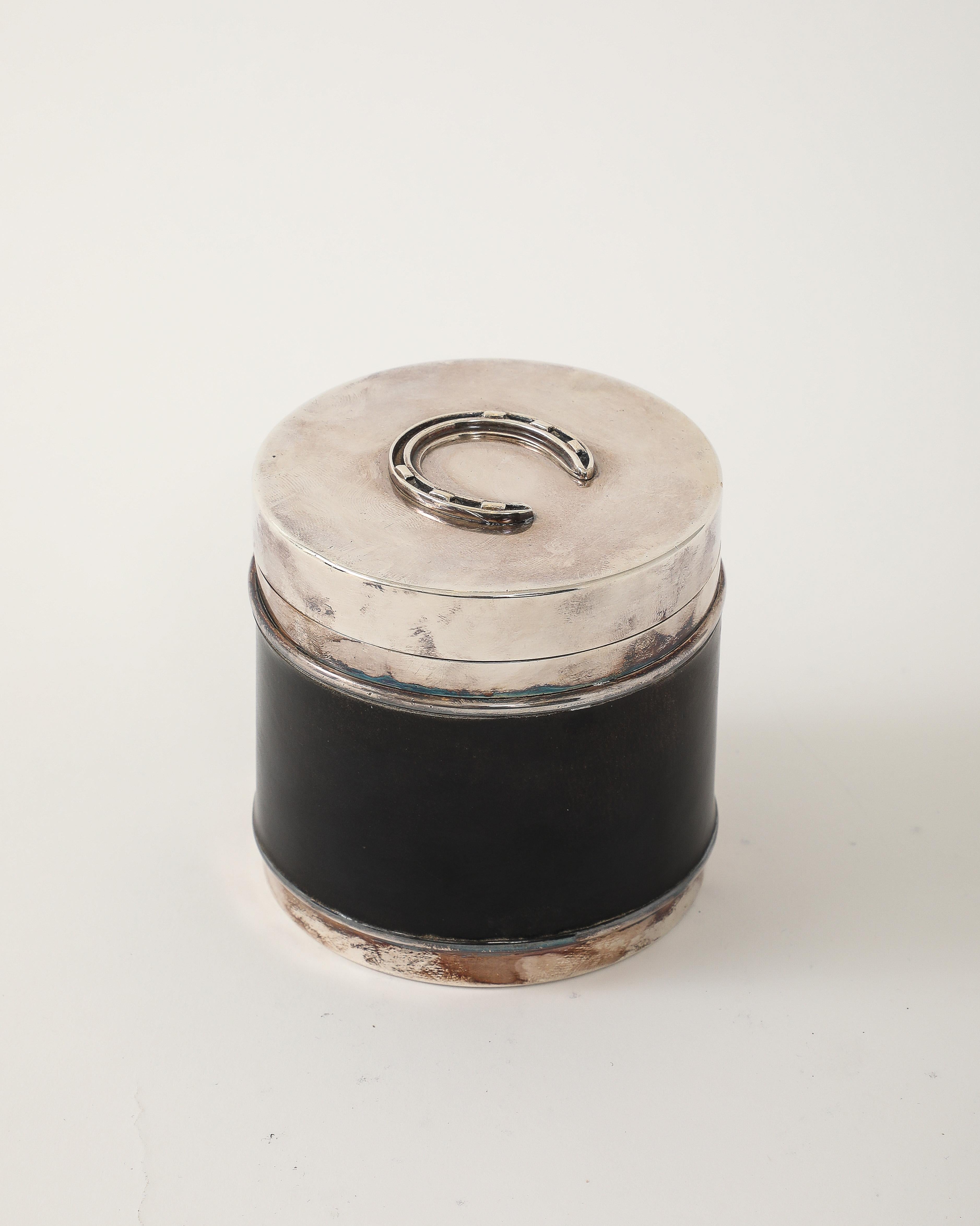 Silver and Leather Box by Hermes, Italy, c. 1960 In Excellent Condition For Sale In New York City, NY